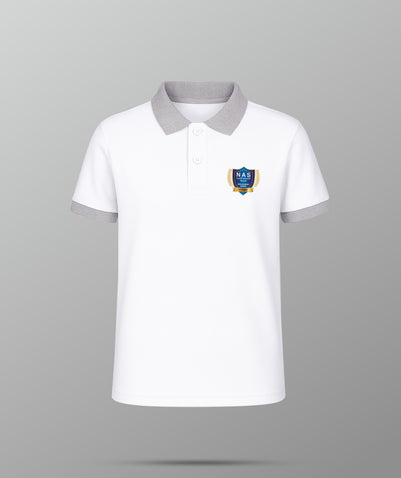 Unisex White PE-Polo T-shirt (GR6 – GR12)-NAS
